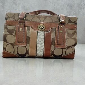 Vintage Coach Hampton Signature Satchel Bag Tan and Brown